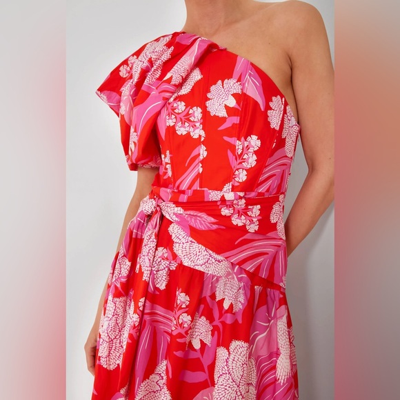 FARM RIO Dew Drop Floral Red Midi Dress, New with tags - Picture 2 of 4